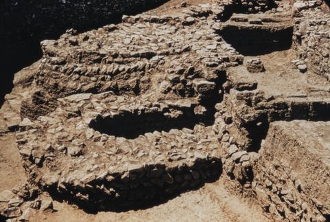 Lerna fortifications: projecting towers V and U seen from the north-east.