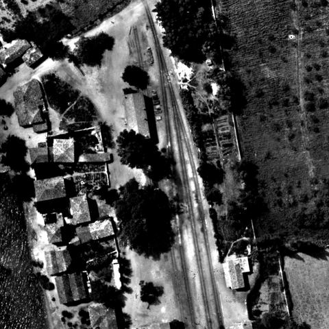 Crop of the 1941 aerial photo showing the station grounds with the shed.