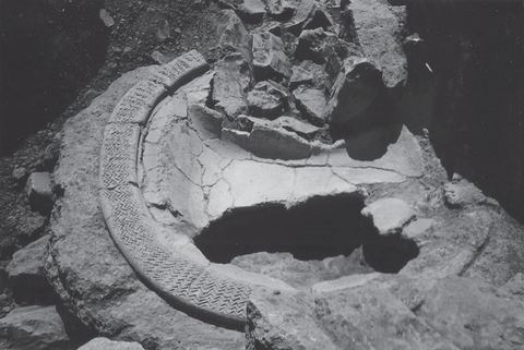 Lerna excavation: the hearth of Building BG as found in situ.