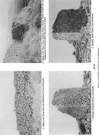 Full Hesperia 31 plate 115 (a–d): bailey wall and redoubt towers of the Pontinos castle ('Kiveri'), one with the Larissa of Argos in the background.
