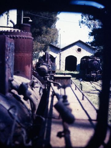 Graveyard of withdrawn metre-gauge steam locomotives at Myloi station.